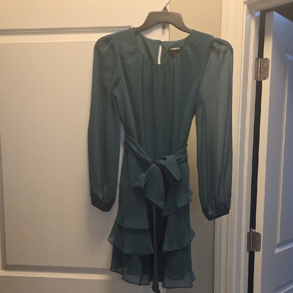 Express Emerald Green Ruffled Dress Sz Small
